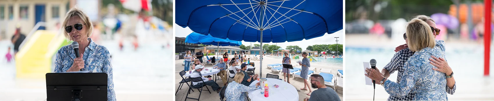 People celebrating the opening of the Water Park Bathhouse and Changing Facilities