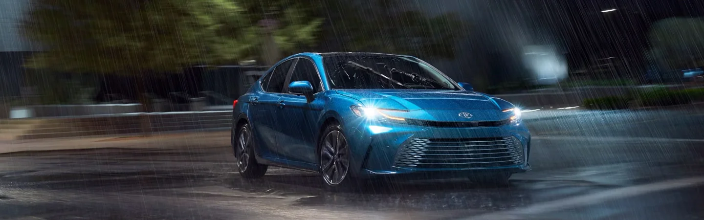 2025 Toyota Camry Specs front side in blue 