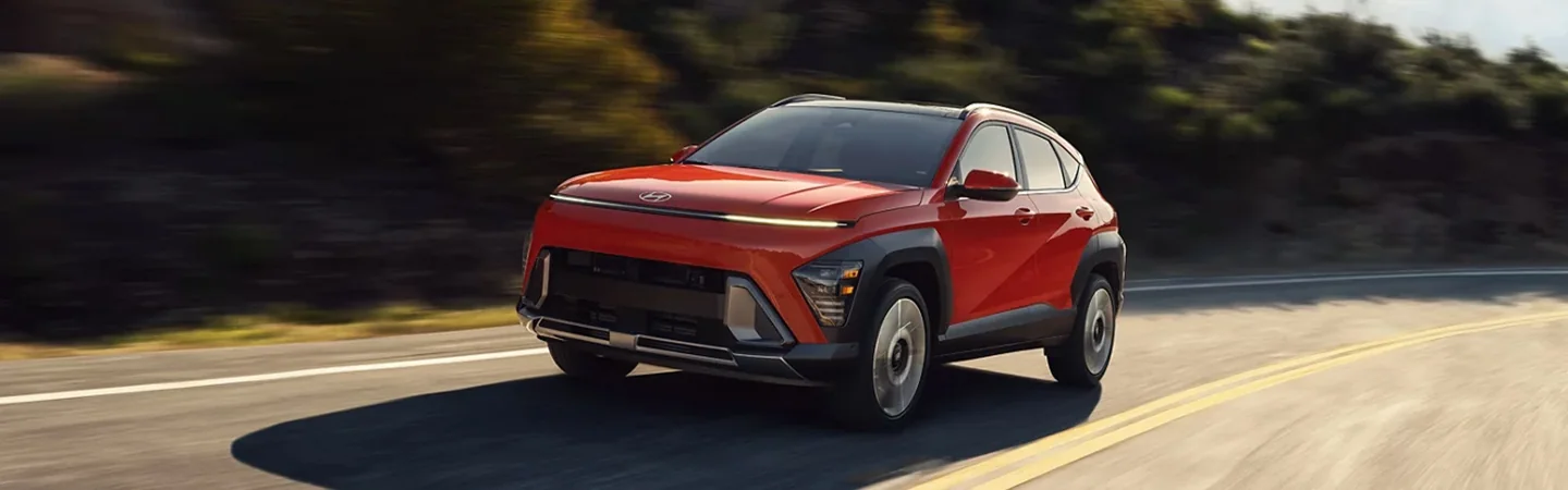 Hyundai Kona Specs red front view