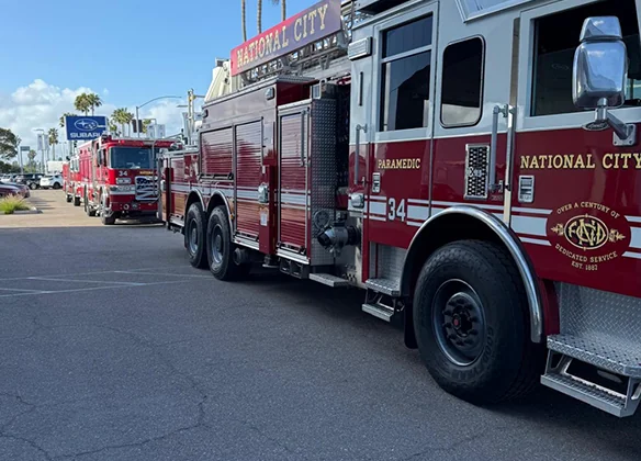 Photo of fire trucks in a line