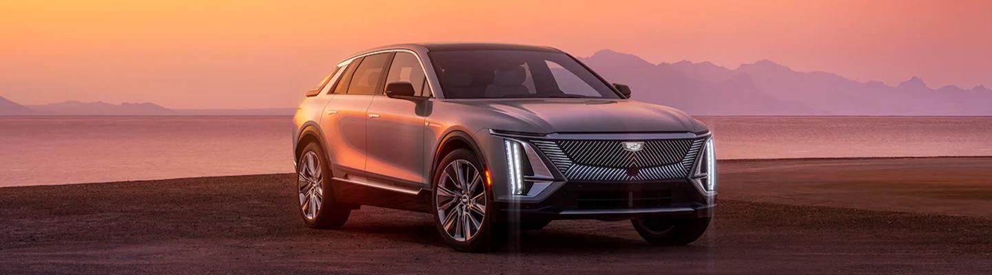 Angled profile of a parked 2023 Cadillac Lyriq