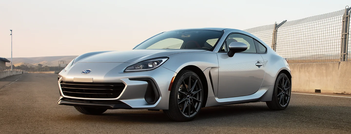 A gray 2025 Subaru BRZ parked on a race track in Chattanooga, TN.