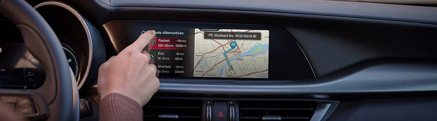 Close up of the dashboard tech of a Alfa Romeo