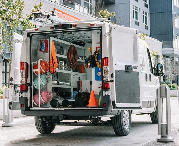 work van with doors open