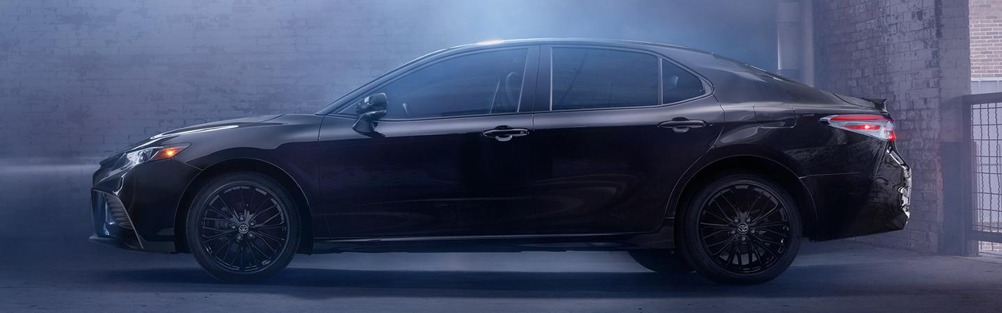 Side view of a black 2020 Toyota Camry