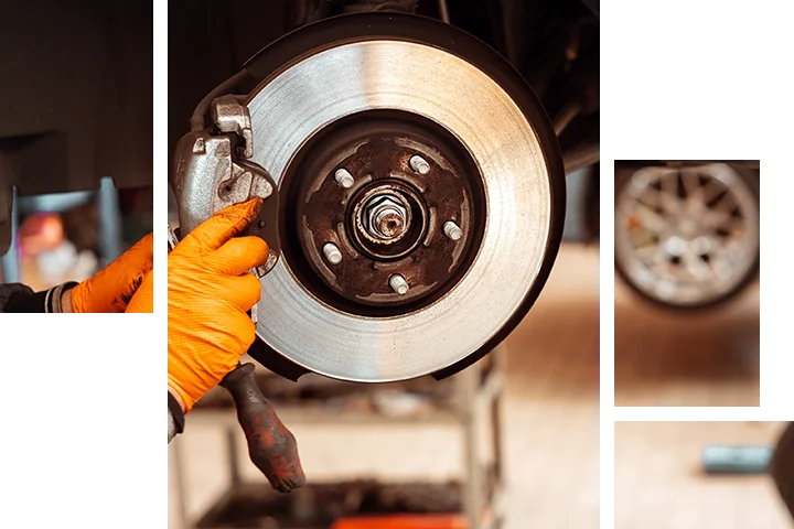 Service technician working vehicle brakes