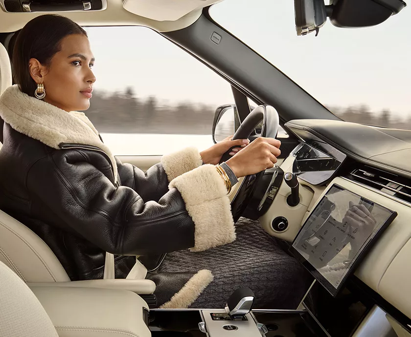 Vehicle interior showing the front seating area