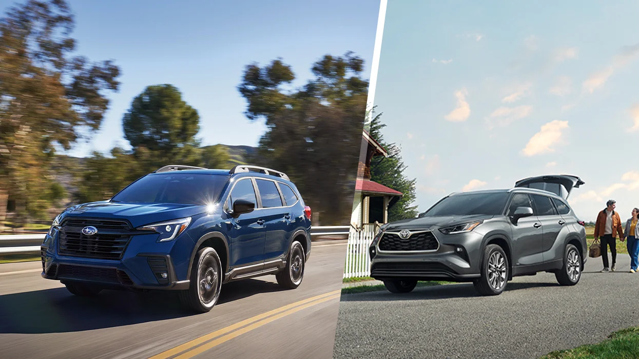 split imsge o 2026 Subaru Ascent and a Toyota Highlander