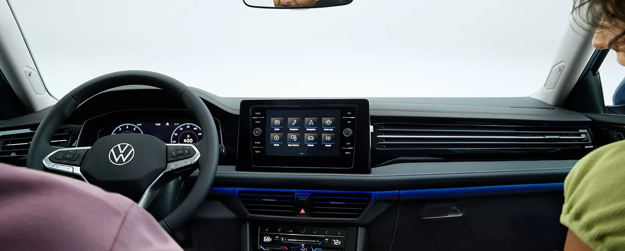 interior view of the dashboard and tech of a 2026 Volkswagen Jetta
