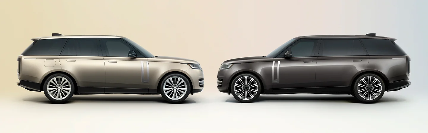 golden and gray 2025 Range Rover side view
