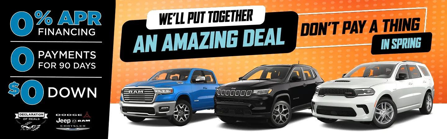 We are putting together an amazing deal dont pay a thing in Spring at Vaden CDJR Brunswick