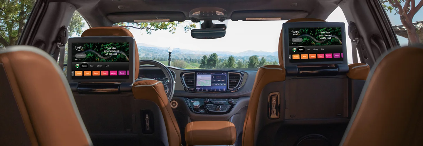 white Chrysler Pacifica inside technology