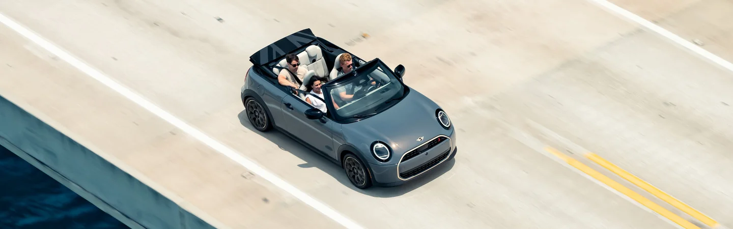 top view of a light blue 2025 MINI Convertible Cooper