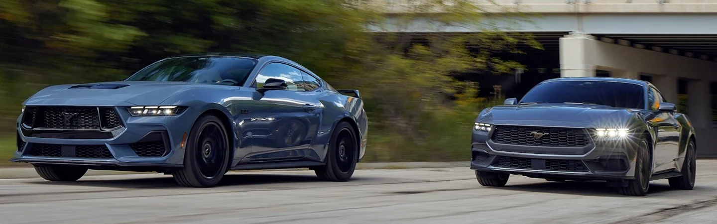 2025 Blue Ford Mustang driving