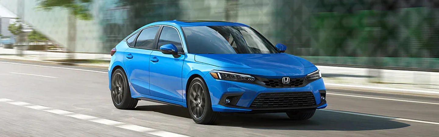 2024 Honda Civic Hatchback Specs blue color front view