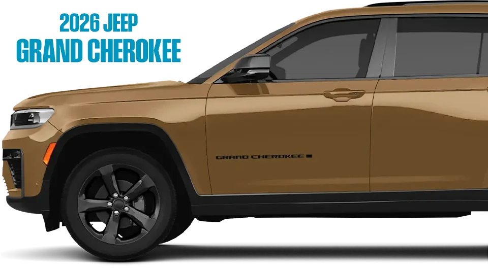 Side view of a gold 2026 Jeep Grand Cherokee