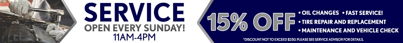SERVICE OPEN EVERY SUNDAY! 11AM - 4PM. OIL CHANGES, TIRE REPAIR AND REPLACEMENT.  MAINTENANCE AND VEHICLE CHECK. FAST SERVICE! 15% OFF OR 20% OFF