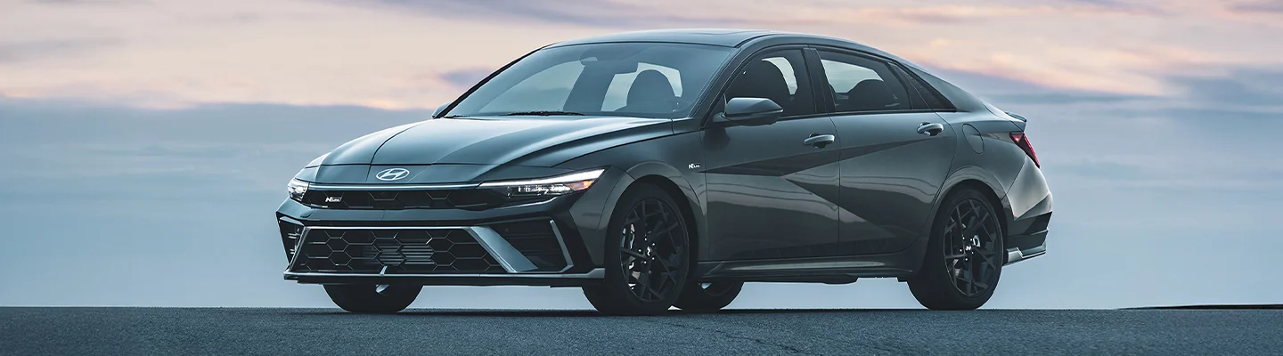 Hyundai vehicle parked in front of a skyline
