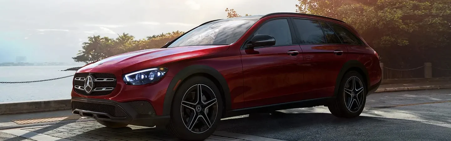 2024 Mercedes-Benz E-Class Wagon Specs fromt side in red