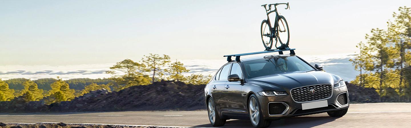 2022 Jaguar XF with bike on roof