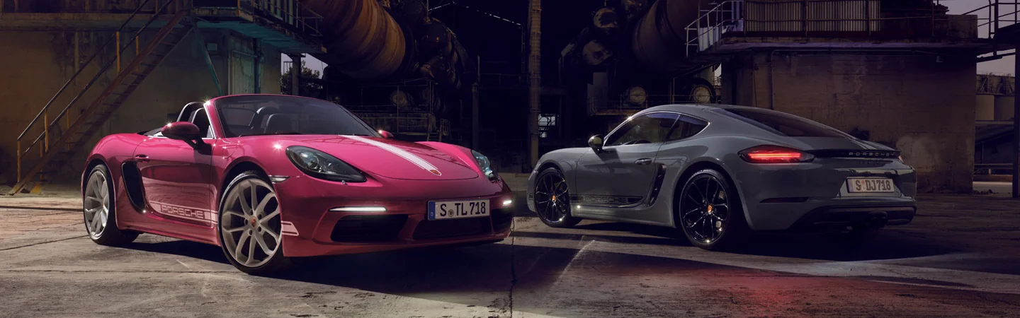 2 2025 Porsche 718 Cayman Base one red and the other silver