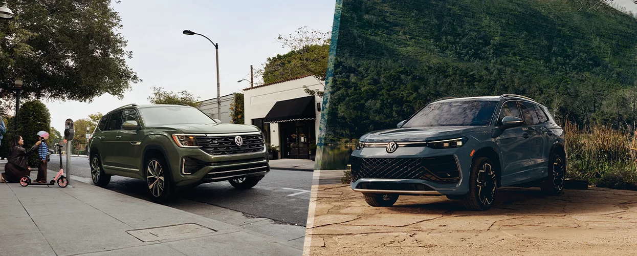 Split image of a Volkswagen Atlas and Tiguan