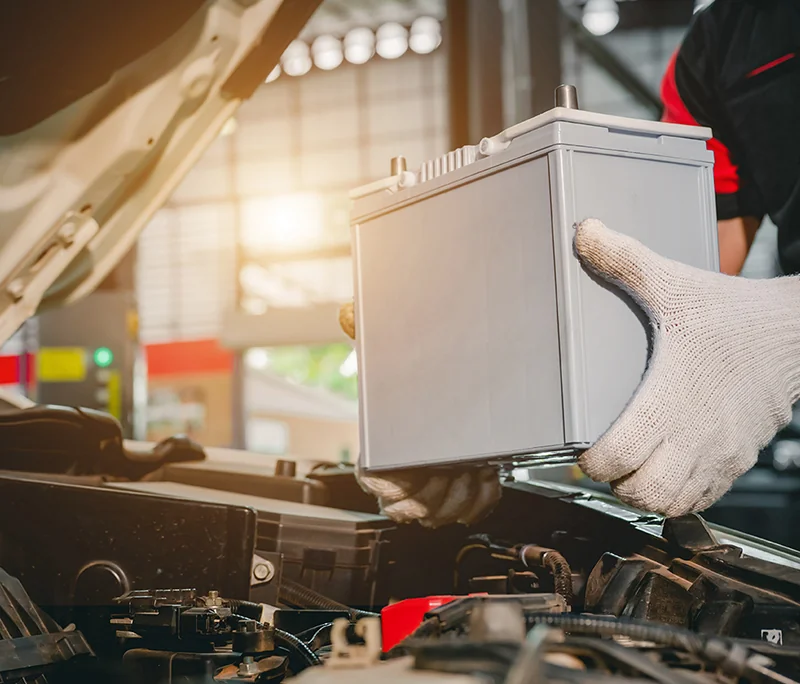 Battery serivce being preformed by service tech