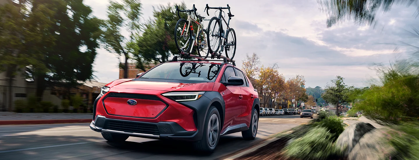 2025 Subaru Solterra with bikes on top