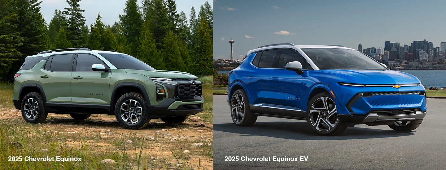 Side by side comparison of the 2025 Chevrolet Equinox and the 2025 Chevrolet Equinox EV