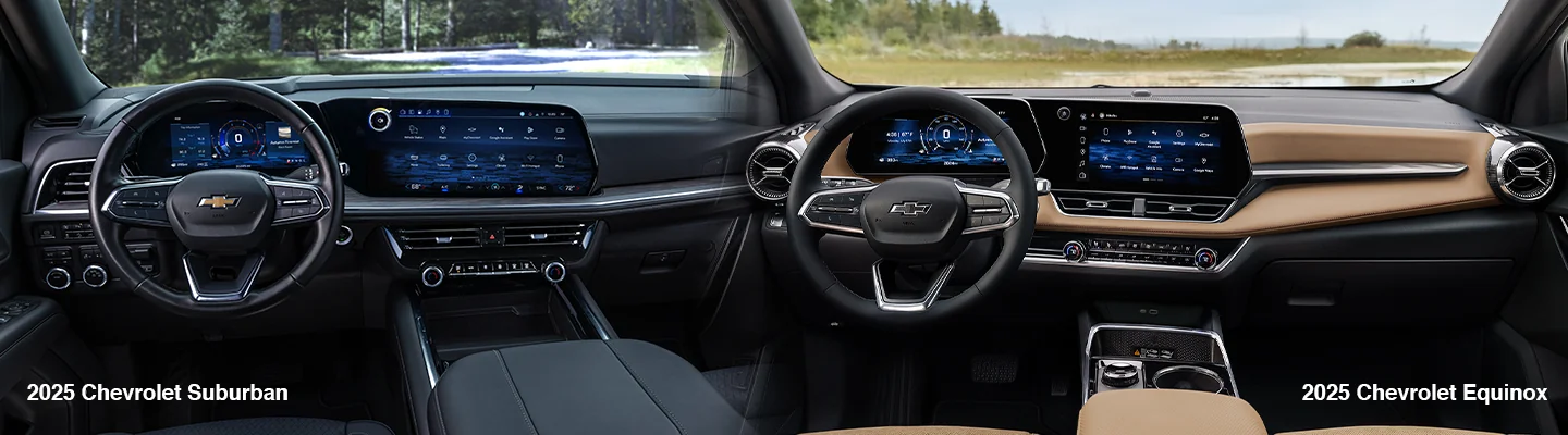 Side by side interior views of the 2025 Chevy Suburban and Equinox