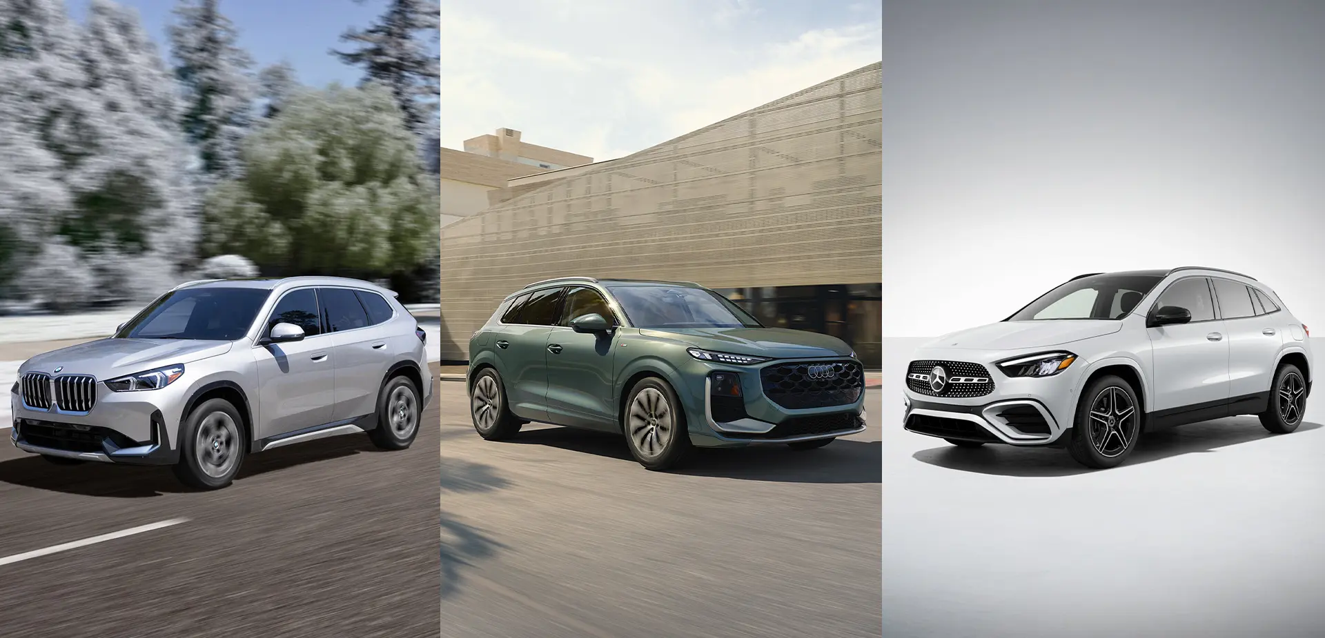 comparing BMW X1 to Audi Q3 to Mercedes-Benz GLA