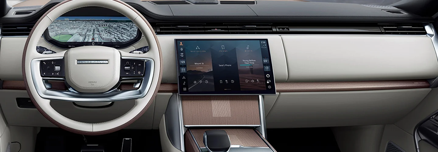 Interior view of the dashboard of a 2025 Range Rover Hybrid