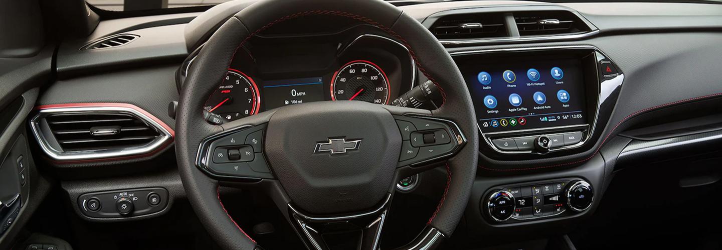 Interior view of a Chevy Trailblazer’s dashboard and infotainment system