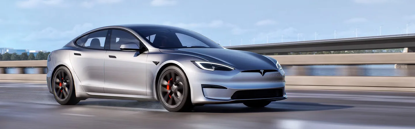2024 Genesis Electrified G80 vs Tesla Model S sliver color side view 