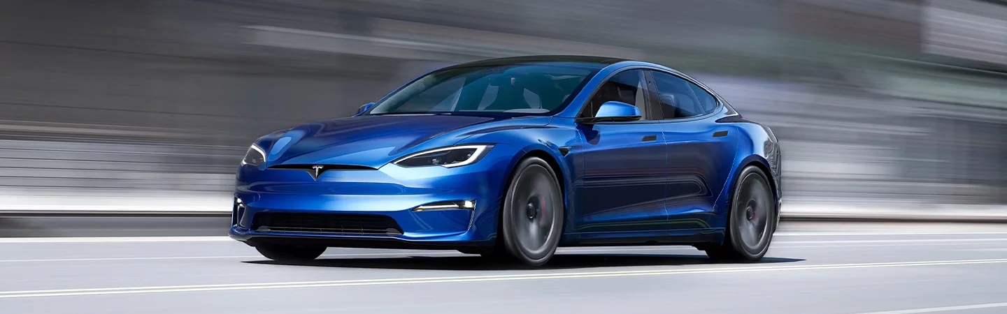 2024 Genesis Electrified G80 vs Tesla Model S blue color side view