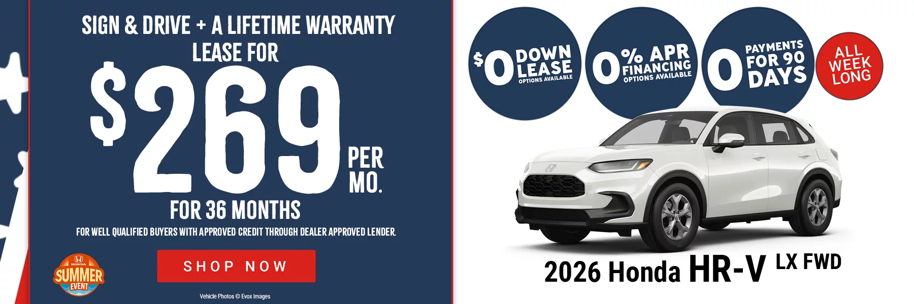 2027 Honda HR-V LX FWD Lease for $269 Per Month for 36 Months With $0 Due at Signing OR 0% For 60 Months. For well-qualified buyers with approved credit through dealer approved lender.