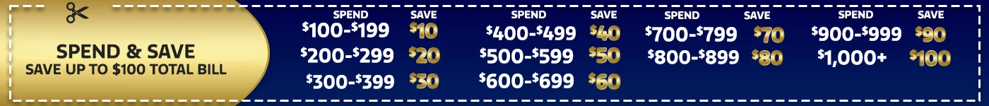 SPEND & SAVE SAVE UP TO $100 TOTAL BILL