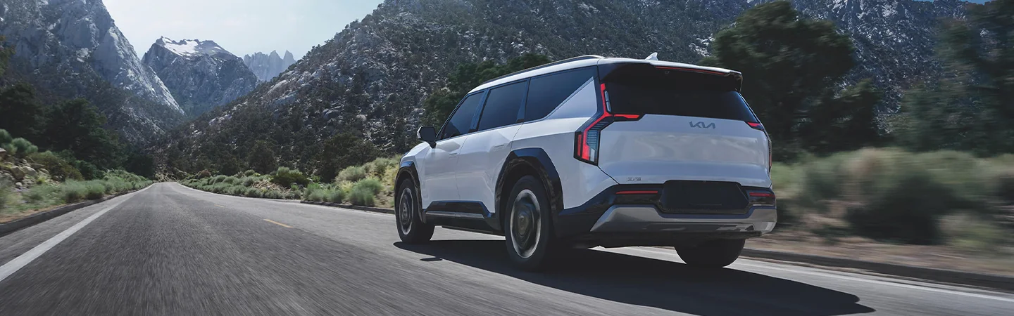 rear view of a white 2026 Kia EV9 Light Long Range