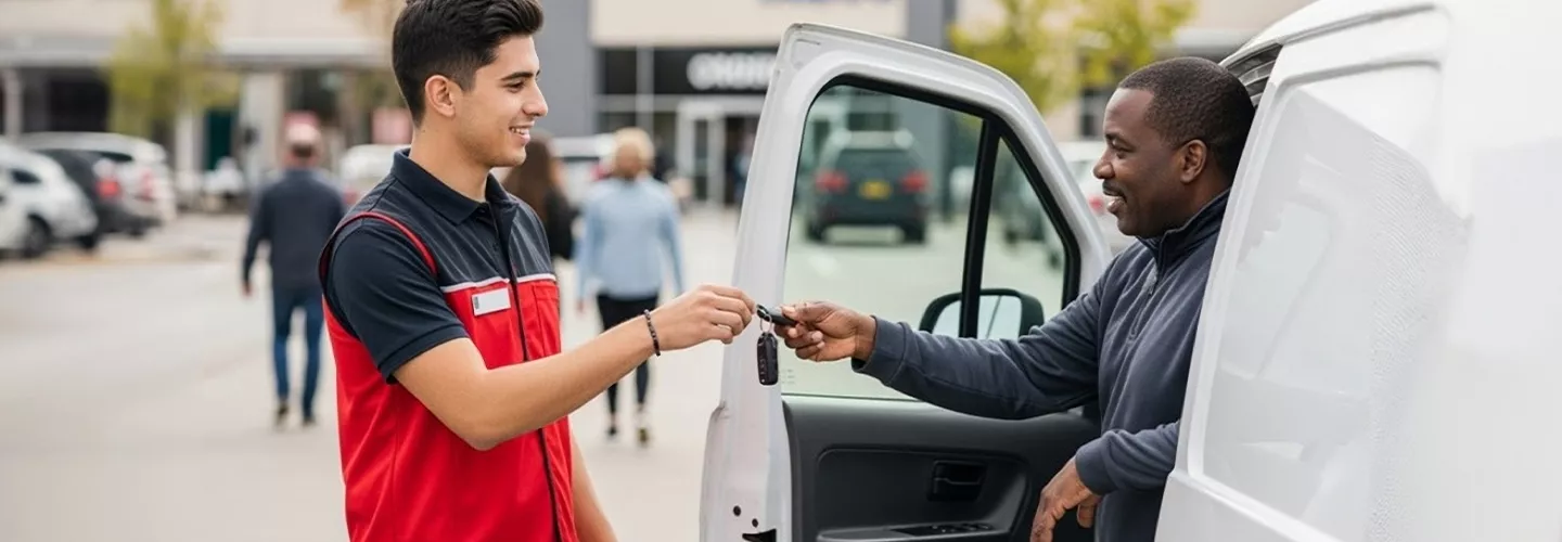 Man being handed keys to a new van