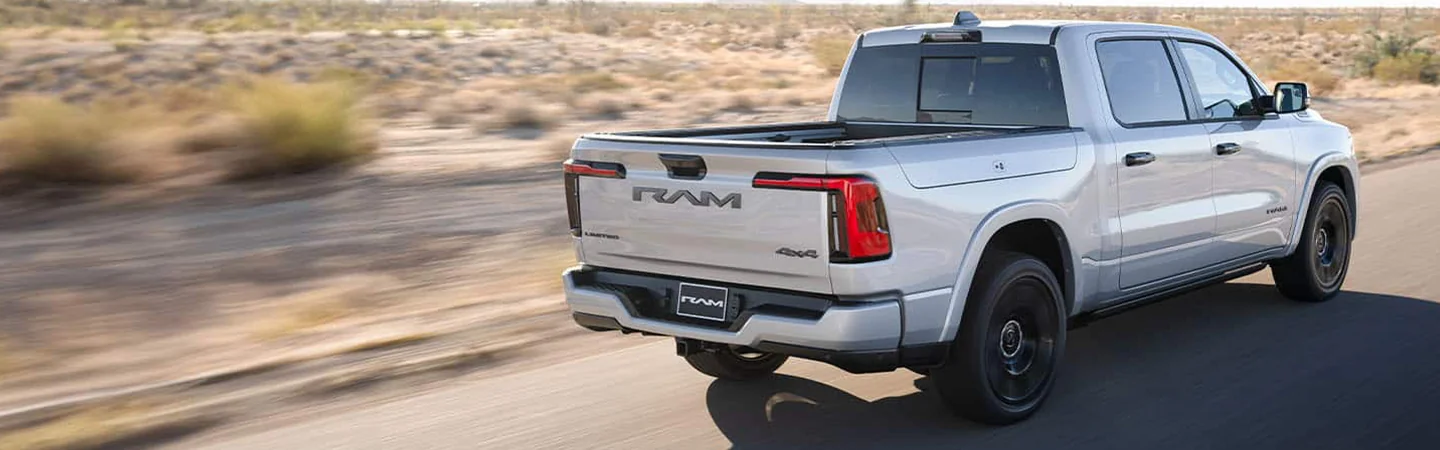 2025 RAM 1500 RAMCHARGER Specs white color back side view