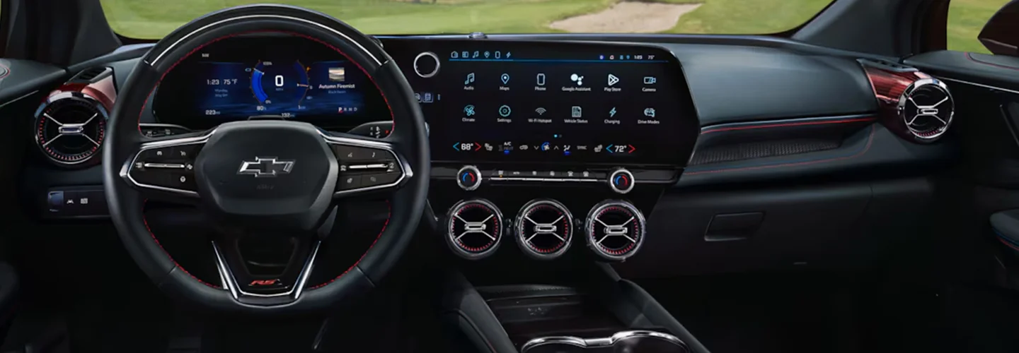 Interiorview of the dashboard of tech of a 2025 Chevy Blazer EV SUV