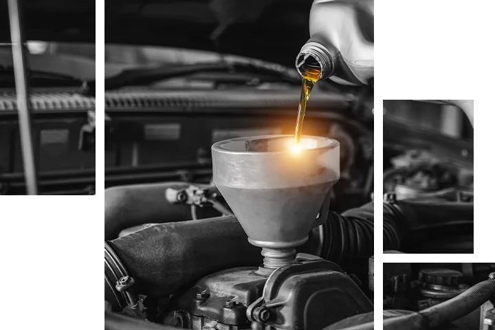 auto mechanic working on car filling car with oil