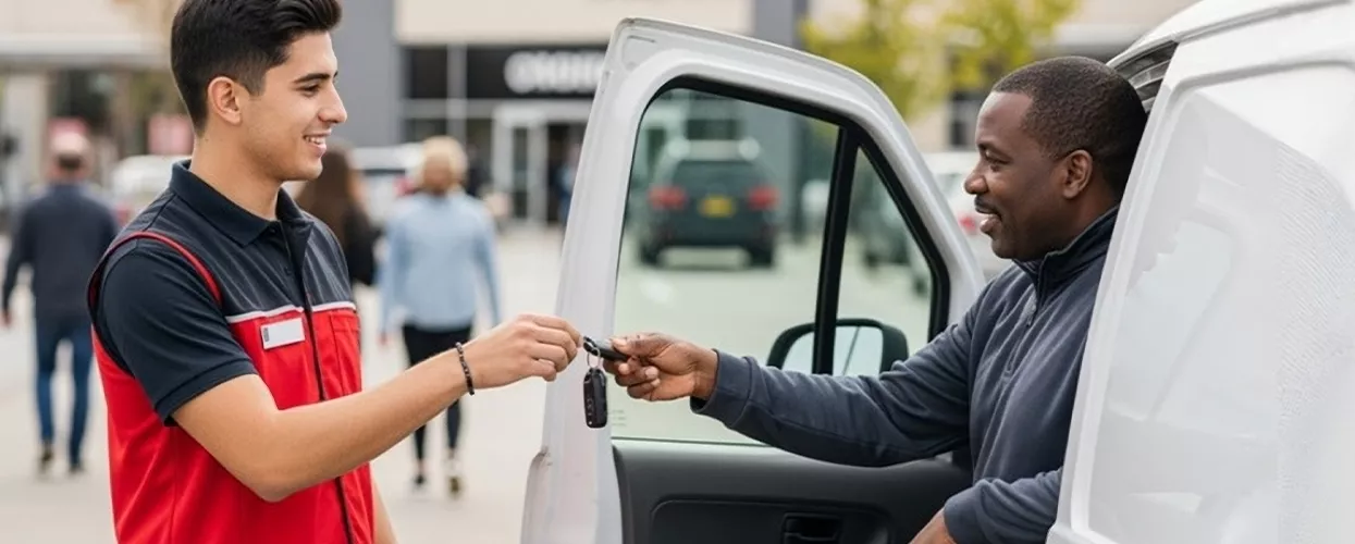 Man being handed keys to a new van