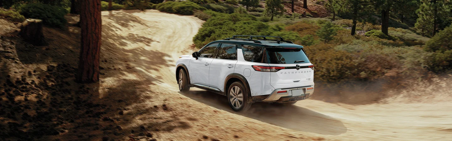 white Nissan Pathfinder