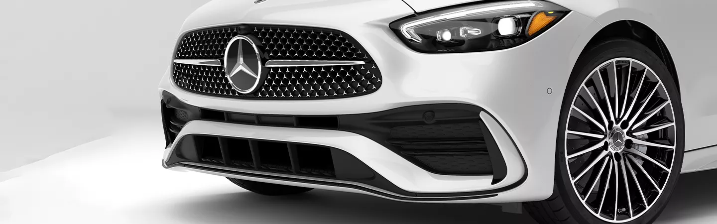Close-up view of the front grill of the 2025 Mercedes-Benz E-Class