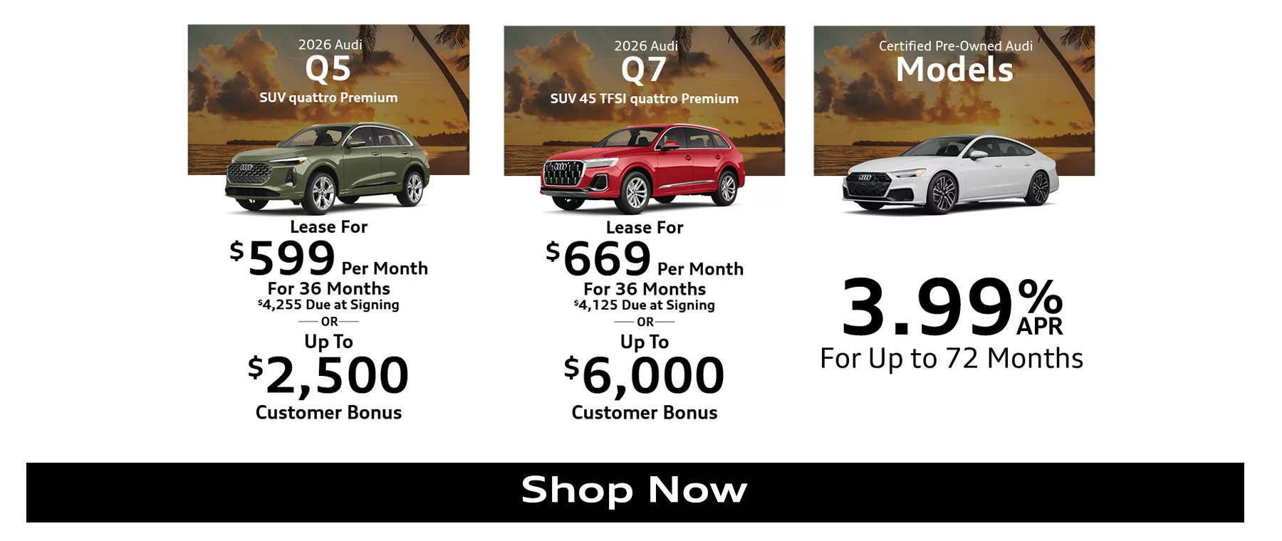 2026 Audi Q5 SUV quattro Premium, 2026 Audi Q7 SUV 45 TFSI quattro Premium, Certified Pre-Owned Audi Models