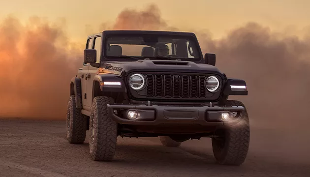 front view of a Jeep Wrngler offroad