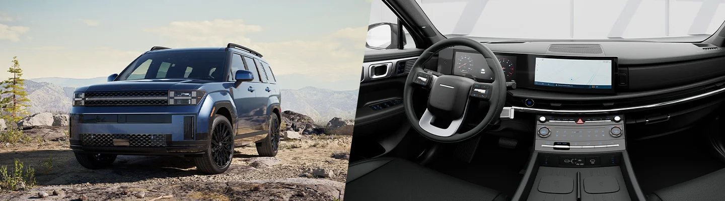 split image of Hyundai Santa Fe and the interior