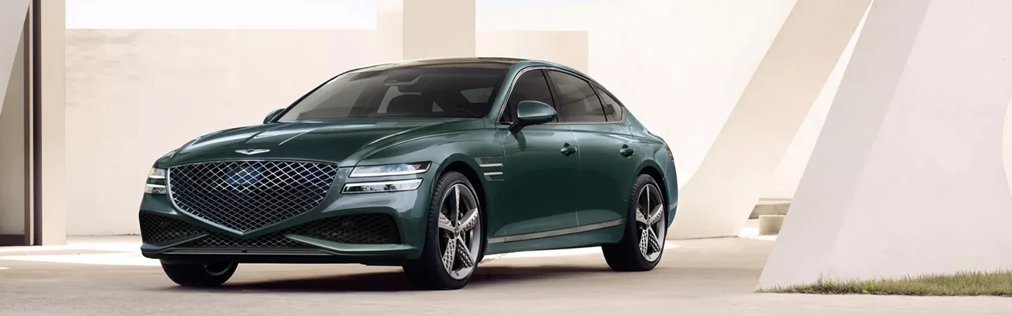 2024 Genesis G80 Specs front side in green 