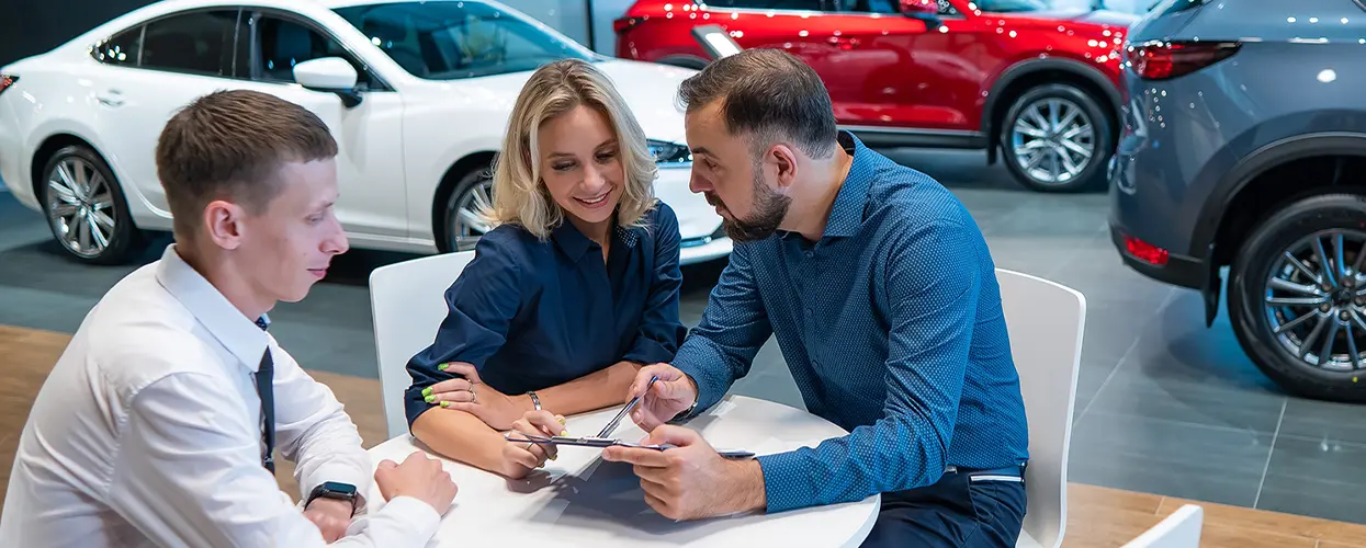 sharing information with couple in showroom